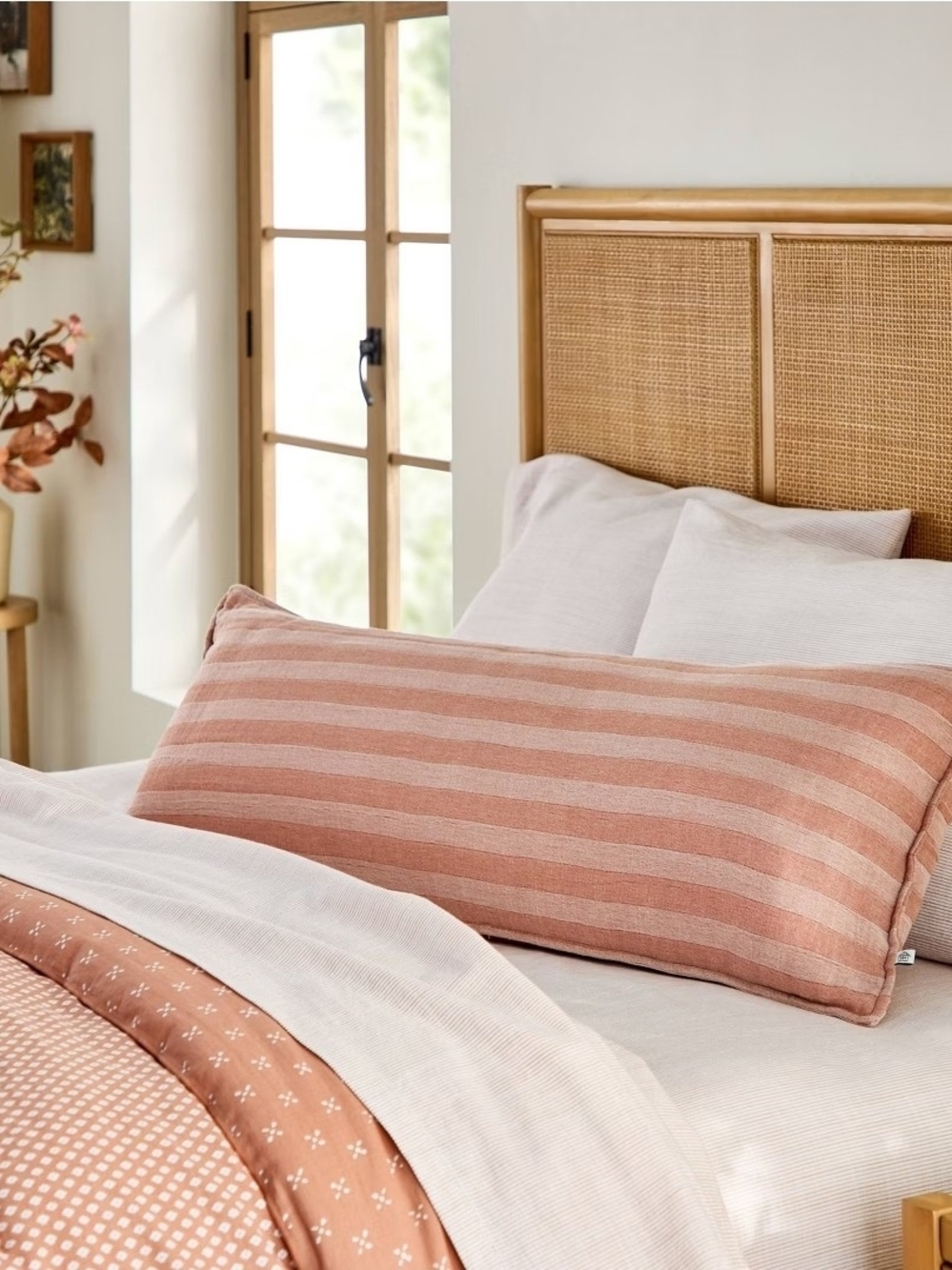 Hearth & Hand With Magnolia Pink Coral RUST Striped Lumbar Pillow - Picture 2 of 3